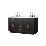 Lexora Abbey 60 inch W Black Oak Double Sink Vanity Cabinet, White Quartz Top, and Faucet Set - LVA60DJ201