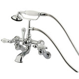 Kingston Brass Adjustable 3-3/8" - 10" Center Wall Mount Clawfoot Tub Filler Faucet with Hand Shower - Polished Chrome CC462T1