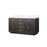 Lexora Abbey 60 inch W Brown Oak Double Sink Vanity Cabinet and Carrara Marble Top - LVA60DK100