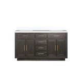 Lexora Abbey 60 inch W Brown Oak Double Sink Vanity Cabinet and White Quartz Top - LVA60DK200