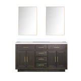 Lexora Abbey 60 inch W Brown Oak Double Sink Vanity Cabinet, White Quartz Top, and 28 in Mirrors - LVA60DK210