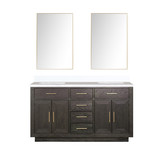 Lexora Abbey 60 inch W Brown Oak Double Sink Vanity Cabinet, Cultured Marble Top, and 28 in Mirrors - LVA60DK310