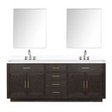 Lexora Abbey 84 inch W Brown Oak Double Sink Vanity Cabinet, Cultured Marble Top, Faucet Set, and 36 in Mirrors - LVA84DK311