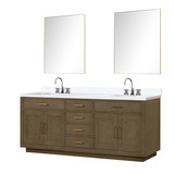 Lexora Abbey 84 inch W Grey Oak Double Sink Vanity Cabinet, Cultured Marble Top, Faucet Set, and 36 in Mirrors - LVA84DR311