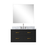 Lexora Castor 36 inch W Black Single Bath Wall Hung Vanity Cabinet Carrara Marble Countertop, 34 in Mirror and Faucet Set - LVC36SL111