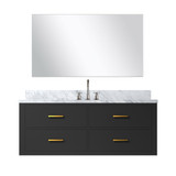 Lexora Castor 48 inch W Black Single Bath Wall Hung Vanity Cabinet Carrara Marble Countertop, 43 in Mirror and Faucet Set - LVC48SL111