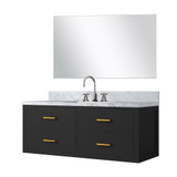 Lexora Castor 48 inch W Black Single Bath Wall Hung Vanity Cabinet Carrara Marble Countertop, 43 in Mirror and Faucet Set - LVC48SL111