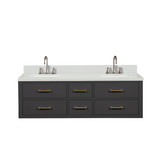 Lexora Castor 60 inch W Black Double Sink Wall Hung Vanity Cabinet, Cultured Marble Top, and Faucet Set - LVC60DL301