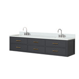Lexora Castor 80 inch W Black Double Sink Wall Hung Vanity Cabinet, Cultured Marble Top, and Faucet Set - LVC80DL301