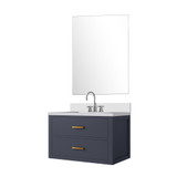 Lexora Castor 30 inch W Blue Single Bath Wall Hung Vanity Cabinet White Quartz Countertop, 28 in Mirror and Faucet Set - LVC30SE211