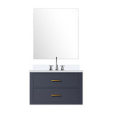 Lexora Castor 30 inch W Blue Single Bath Wall Hung Vanity Cabinet Cultured Marble Countertop, 28 in Mirror and Faucet Set - LVC30SE311