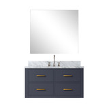 Lexora Castor 36 inch W Blue Single Bath Wall Hung Vanity Cabinet Carrara Marble Countertop, 34 in Mirror and Faucet Set - LVC36SE111
