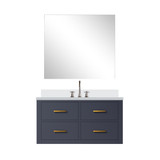 Lexora Castor 36 inch W Blue Single Bath Wall Hung Vanity Cabinet White Quartz Countertop, 34 in Mirror and Faucet Set - LVC36SE211