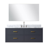Lexora Castor 48 inch W Blue Single Bath Wall Hung Vanity Cabinet Carrara Marble Countertop, 43 in Mirror and Faucet Set - LVC48SE111