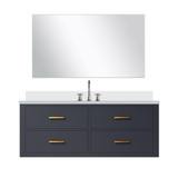 Lexora Castor 48 inch W Blue Single Bath Wall Hung Vanity Cabinet Cultured Marble Countertop, 43 in Mirror and Faucet Set - LVC48SE311