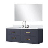 Lexora Castor 48 inch W Blue Single Bath Wall Hung Vanity Cabinet Cultured Marble Countertop, 43 in Mirror and Faucet Set - LVC48SE311