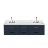 Lexora Castor 72 inch W Blue Double Sink Wall Hung Vanity Cabinet, Cultured Marble Top, and Faucet Set - LVC72DE301