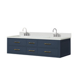 Lexora Castor 72 inch W Blue Double Sink Wall Hung Vanity Cabinet, Cultured Marble Top, and Faucet Set - LVC72DE301