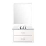 Lexora Castor 30 inch W White Single Bath Wall Hung Vanity Cabinet White Quartz Countertop, 28 in Mirror and Faucet Set - LVC30SA211