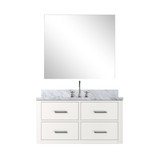 Lexora Castor 36 inch W White Single Bath Wall Hung Vanity Cabinet Carrara Marble Countertop, 34 in Mirror and Faucet Set - LVC36SA111