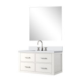 Lexora Castor 36 inch W White Single Bath Wall Hung Vanity Cabinet White Quartz Countertop, 34 in Mirror and Faucet Set - LVC36SA211