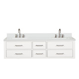 Lexora Castor 72 inch W White Double Sink Wall Hung Vanity Cabinet, White Quartz Top, and Faucet Set - LVC72DA201
