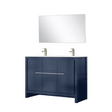 Lexora Lafarre 48 inch W x 20 in D Navy Blue Double Sink Vanity Cabinet, White Quartz Top, Brushed Nickel Faucet Set and 43 in Mirror - LVLF48DNB212