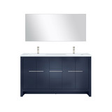 Lexora Lafarre 60 inch W x 20 in D Navy Blue Double Sink Vanity Cabinet, White Quartz Top, Brushed Nickel Faucet Set and 55 in Mirror - LVLF60DNB212