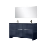 Lexora Lafarre 60 inch W x 20 in D Navy Blue Double Sink Vanity Cabinet, White Quartz Top, Gun Metal Faucet Set and 55 in Mirror - LVLF60DNB213