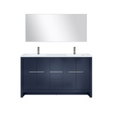 Lexora Lafarre 60 inch W x 20 in D Navy Blue Double Sink Vanity Cabinet, Cultured Marble Top, Gun Metal Faucet Set and 55 in Mirror - LVLF60DNB313