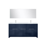 Lexora Lafarre 72 inch W x 20 in D Navy Blue Double Sink Vanity Cabinet, Cultured Marble Top, Chrome Faucet Set and 70 in Mirror - LVLF72DNB311