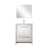 Lexora Lafarre 30 inch W x 20 in D White Bath Vanity Cabinet, White Quartz Top, Rose Gold Faucet Set and 28 in Mirror - LVLF30SW214