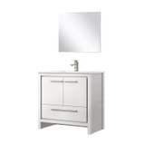 Lexora Lafarre 36 inch W x 20 in D White Bath Vanity Cabinet, White Quartz Top, Brushed Nickel Faucet Set and 28 in Mirror - LVLF36SW212