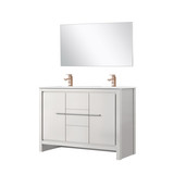 Lexora Lafarre 48 inch W x 20 in D White Double Sink Vanity Cabinet, Cultured Marble Top, Rose Gold Faucet Set and 43 in Mirror - LVLF48DW314