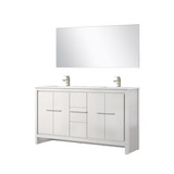 Lexora Lafarre 60 inch W x 20 in D White Double Sink Vanity Cabinet, Cultured Marble Top, Brushed Nickel Faucet Set and 55 in Mirror - LVLF60DW312