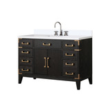 Lexora Laurel 48 inch W Black Oak Vanity Cabinet, White Quartz Top, and Faucet Set - LVL48SJ201