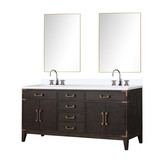 Lexora Laurel 72 inch W Brown Oak Double Sink Vanity Cabinet, White Quartz Top, and 34 in Mirrors - LVL72DK210