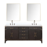 Lexora Laurel 72 inch W Brown Oak Double Sink Vanity Cabinet, White Quartz Top, Faucet Set, and 34 in Mirrors - LVL72DK211