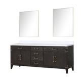 Lexora Laurel 84 inch W Brown Oak Double Sink Vanity Cabinet, White Quartz Top, and 36 in Mirrors - LVL84DK210