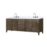 Lexora Laurel 84 inch W Grey Oak Double Sink Vanity Cabinet, White Quartz Top, and Faucet Set - LVL84DR201