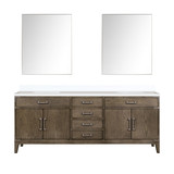 Lexora Laurel 84 inch W Grey Oak Double Sink Vanity Cabinet, White Quartz Top, and 36 in Mirrors - LVL84DR210