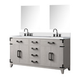 Lexora Laurel 60 inch W White Oak Double Sink Vanity Cabinet, White Quartz Top, Faucet Set, and 28 in Mirrors - LVL60DM211