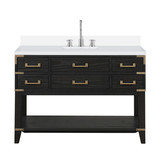 Lexora Norwalk 48 inch W Black Oak Vanity Cabinet, White Quartz Top, and Faucet Set - LVN48SJ201