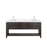 Lexora Norwalk 72 inch W Brown Oak Double Sink Vanity Cabinet, Cultured Marble Top, and Faucet Set - LVN72DK301