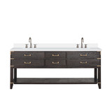 Lexora Norwalk 80 inch W Brown Oak Double Sink Vanity Cabinet, White Quartz Top, and Faucet Set - LVN80DK201