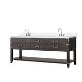 Lexora Norwalk 80 inch W Brown Oak Double Sink Vanity Cabinet, White Quartz Top, and Faucet Set - LVN80DK201