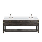 Lexora Norwalk 84 inch W Brown Oak Double Sink Vanity Cabinet, Cultured Marble Top, and Faucet Set - LVN84DK301