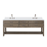 Lexora Norwalk 84 inch W Grey Oak Double Sink Vanity Cabinet, White Quartz Top, and Faucet Set - LVN84DR201