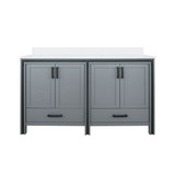 Lexora Ziva 60 inch W Dark Grey Double Sink Vanity Cabinet and White Quartz Top - LVZV60DB200