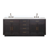 Lexora Abbey 80 inch W Black Oak Double Sink Vanity Cabinet, White Quartz Top, and Faucet Set - LVA80DJ201